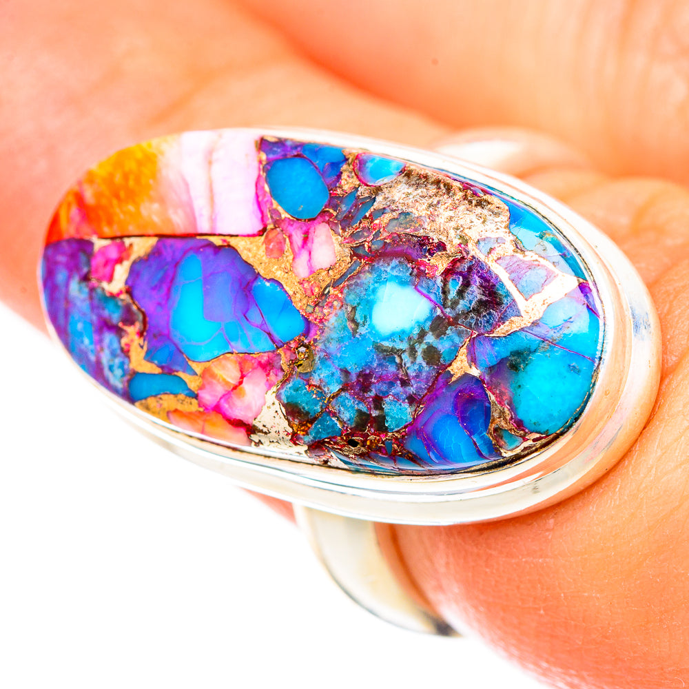 Kingman Pink Dahlia Turquoise Rings handcrafted by Anasilvercos - RING116904