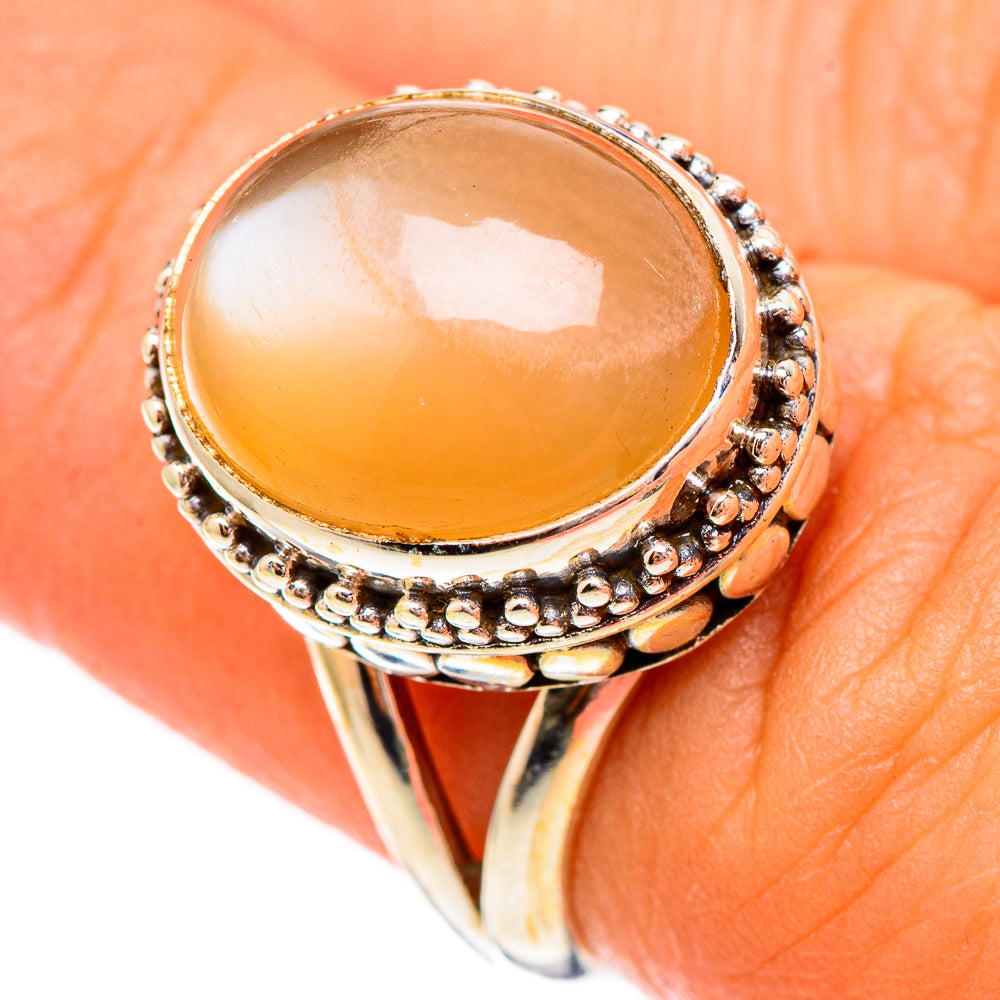 Peach Moonstone Rings handcrafted by Anasilvercos - RING116916