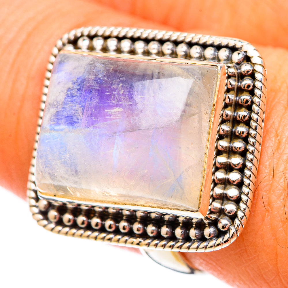 Rainbow Moonstone Rings handcrafted by Anasilvercos - RING116933