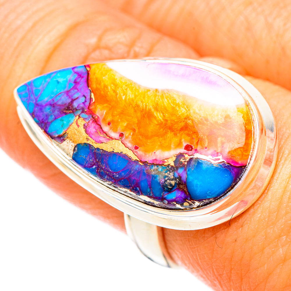 Kingman Pink Dahlia Turquoise Rings handcrafted by Anasilvercos - RING116935