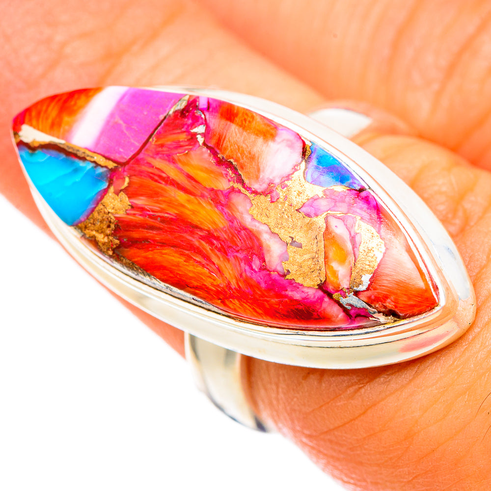 Kingman Pink Dahlia Turquoise Rings handcrafted by Anasilvercos - RING116936