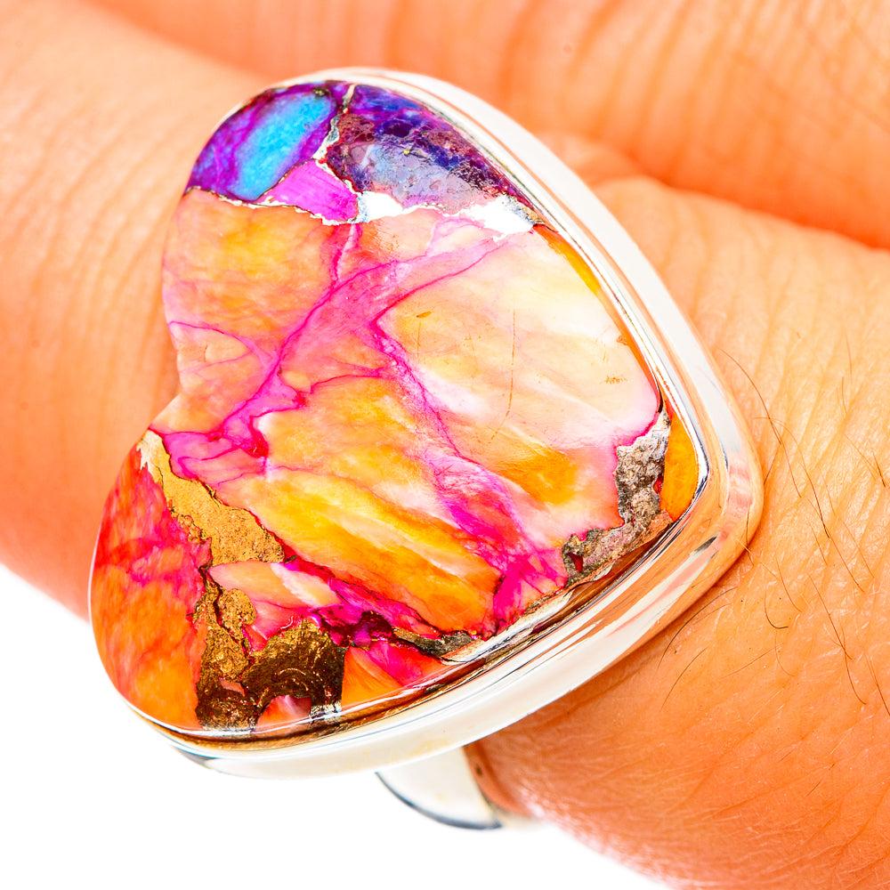 Kingman Pink Dahlia Turquoise Rings handcrafted by Anasilvercos - RING116937