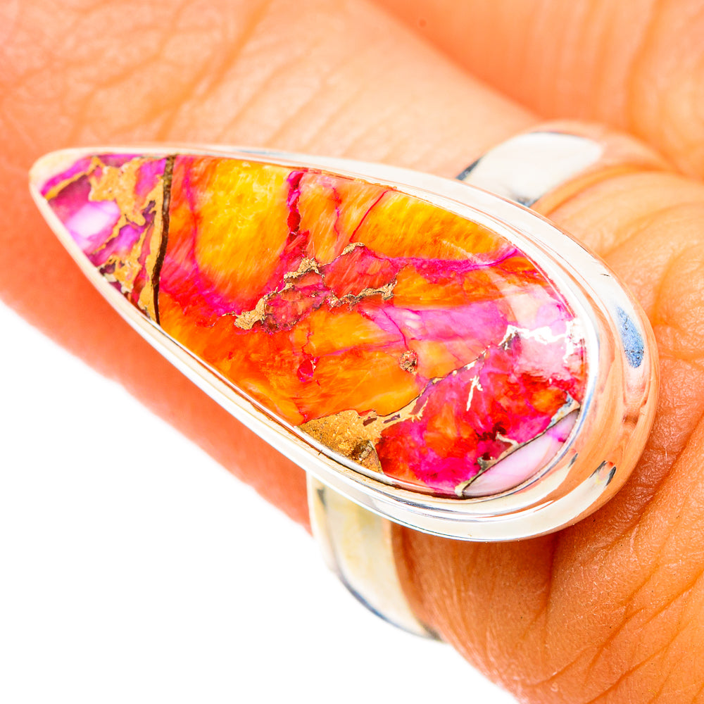 Kingman Pink Dahlia Turquoise Rings handcrafted by Anasilvercos - RING116939