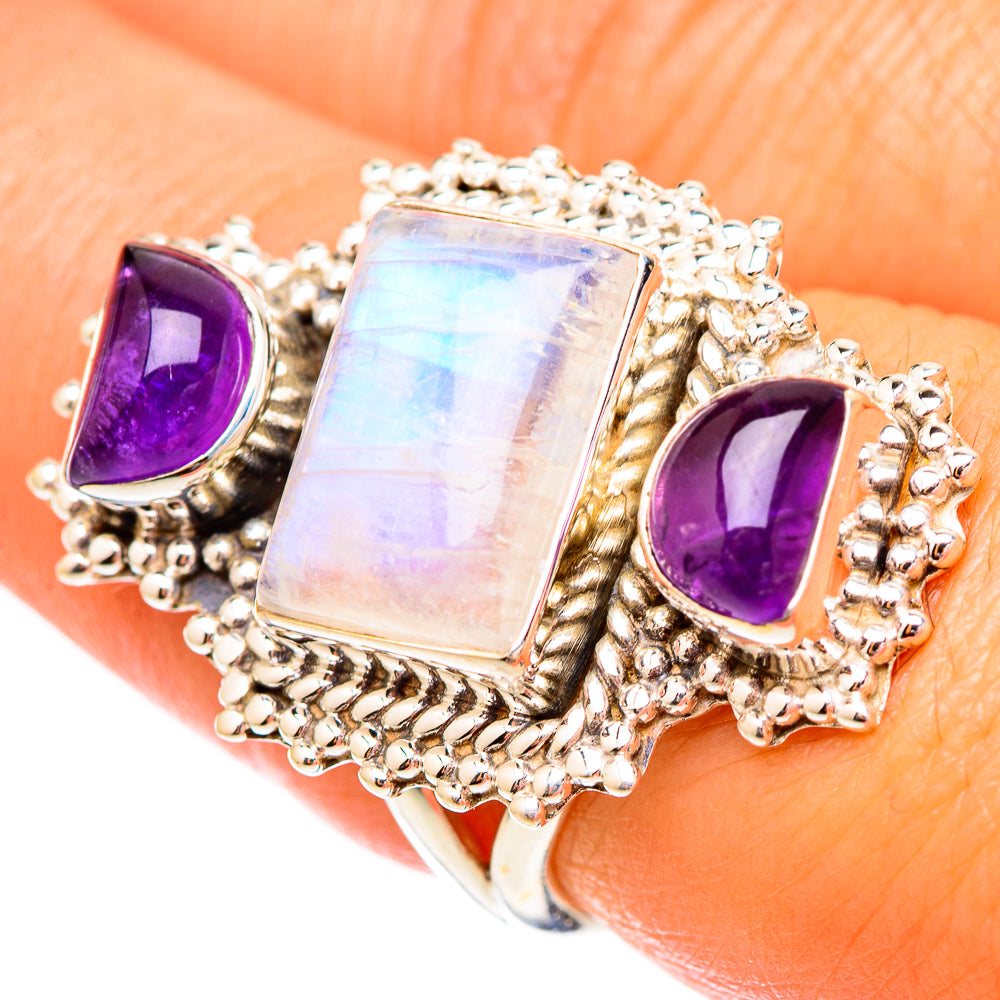 Rainbow Moonstone Rings handcrafted by Anasilvercos - RING116960