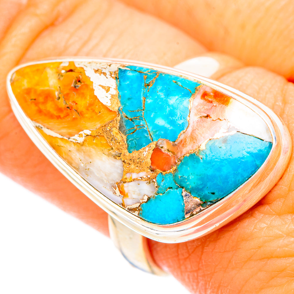 Blue Orange Copper Composite Turquoise Rings handcrafted by Anasilvercos - RING116967