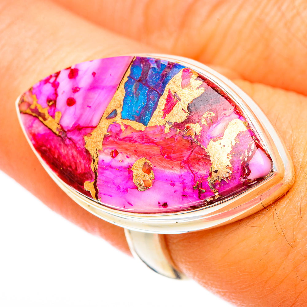 Kingman Pink Dahlia Turquoise Rings handcrafted by Anasilvercos - RING116969