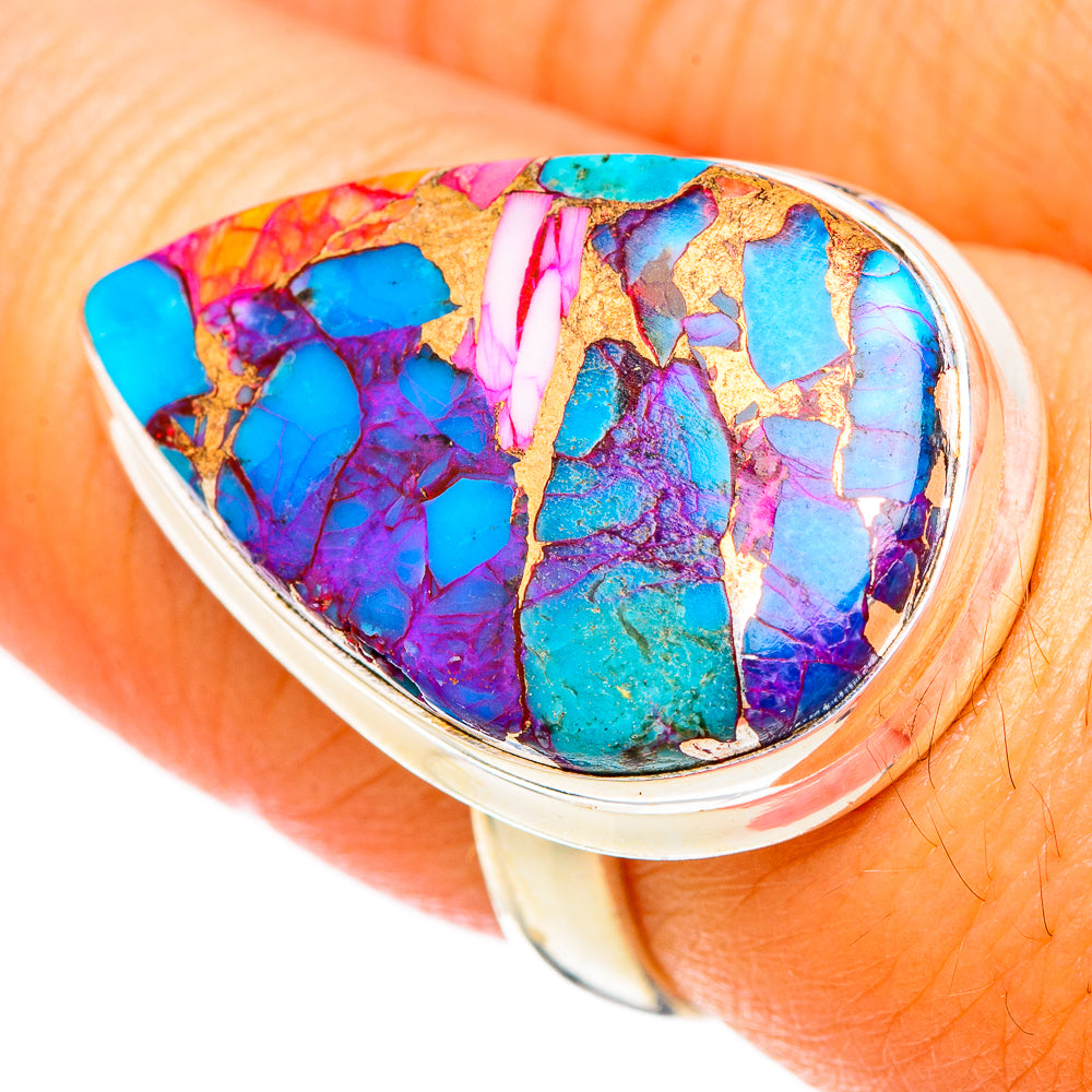 Kingman Pink Dahlia Turquoise Rings handcrafted by Anasilvercos - RING117001