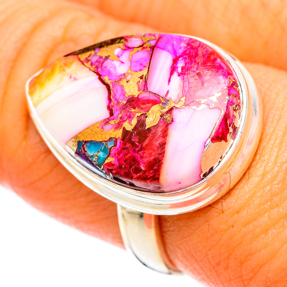 Kingman Pink Dahlia Turquoise Rings handcrafted by Anasilvercos - RING117002