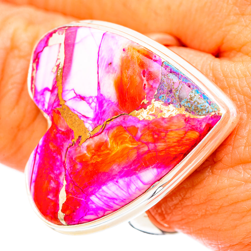 Kingman Pink Dahlia Turquoise Rings handcrafted by Anasilvercos - RING117003