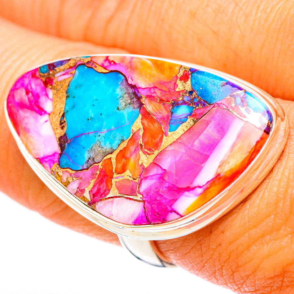 Kingman Pink Dahlia Turquoise Rings handcrafted by Anasilvercos - RING117004