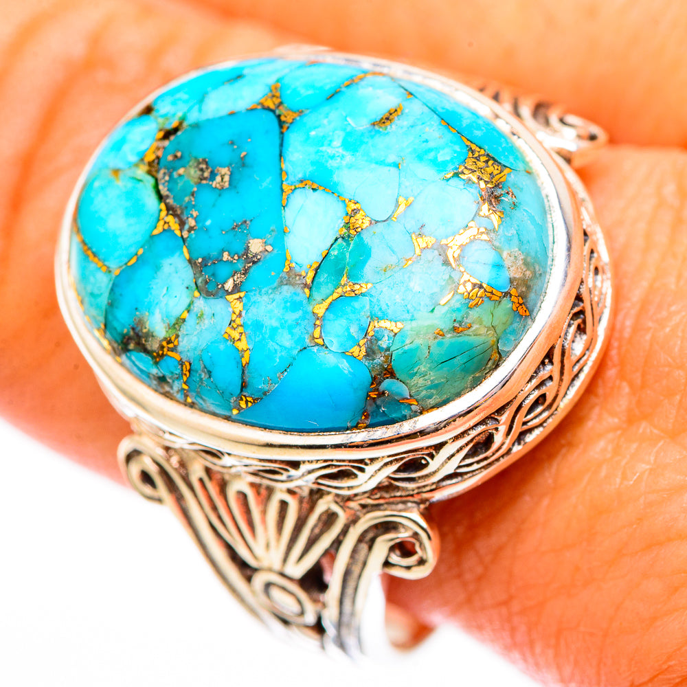 Blue Copper Composite Turquoise Rings handcrafted by Anasilvercos - RING117017