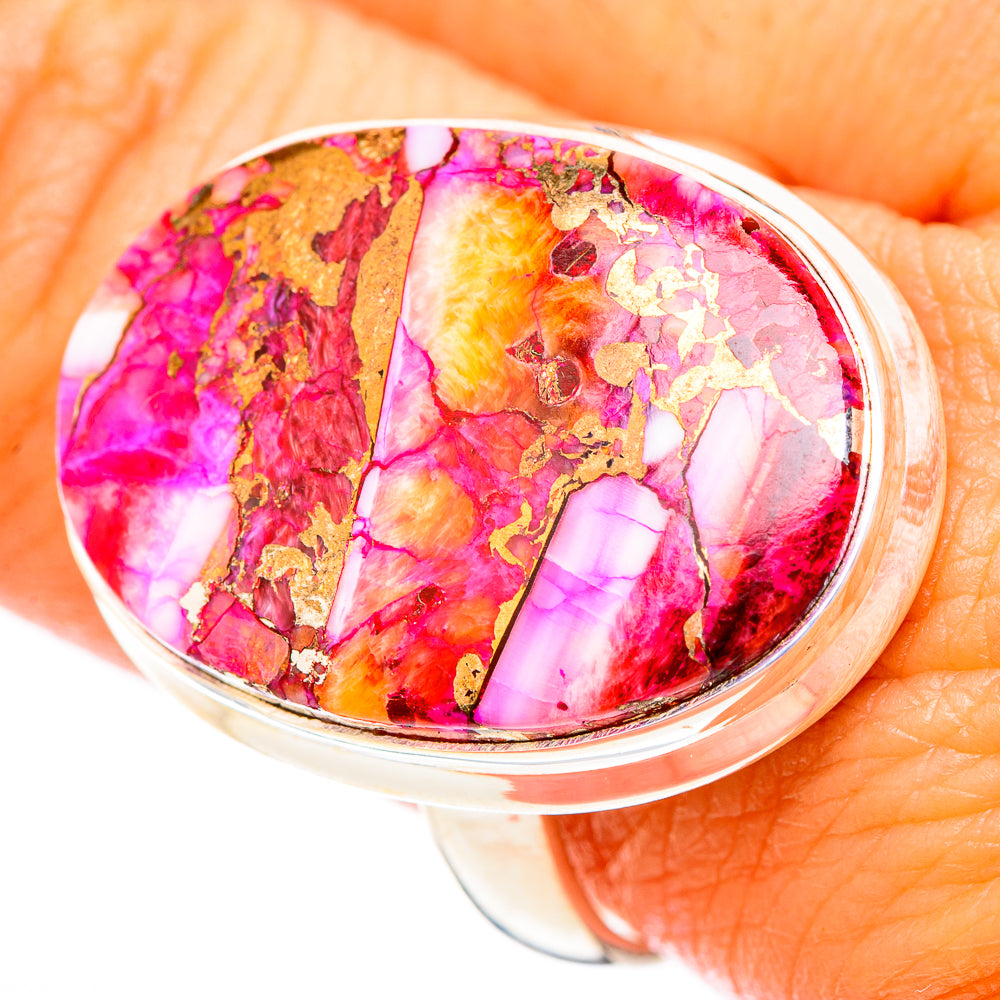 Kingman Pink Dahlia Turquoise Rings handcrafted by Anasilvercos - RING117027