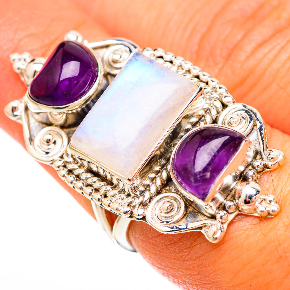 Rainbow Moonstone Rings handcrafted by Anasilvercos - RING117029