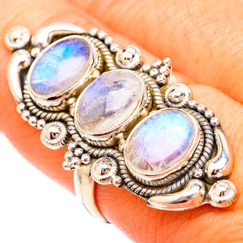 Rainbow Moonstone Rings handcrafted by Anasilvercos - RING117033