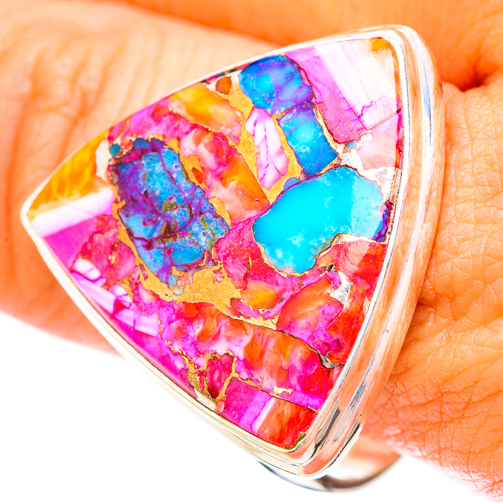 Kingman Pink Dahlia Turquoise Rings handcrafted by Anasilvercos - RING117038