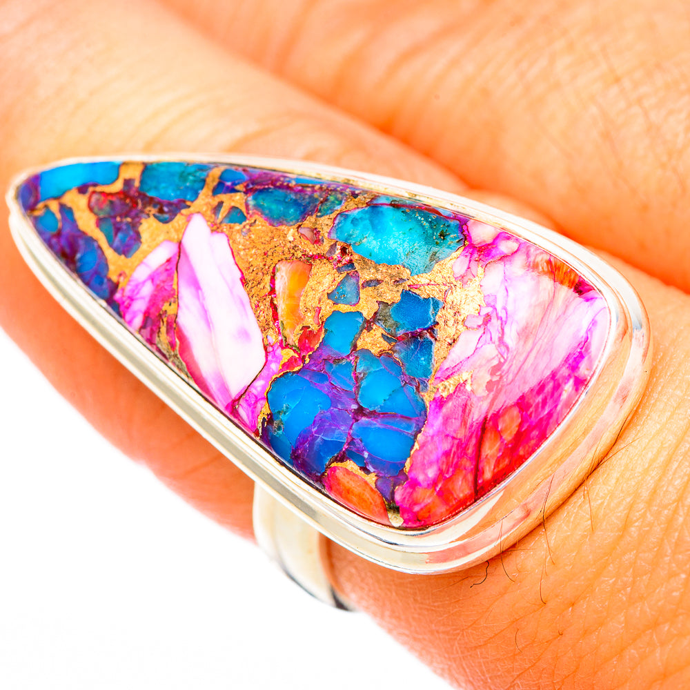 Kingman Pink Dahlia Turquoise Rings handcrafted by Anasilvercos - RING117039