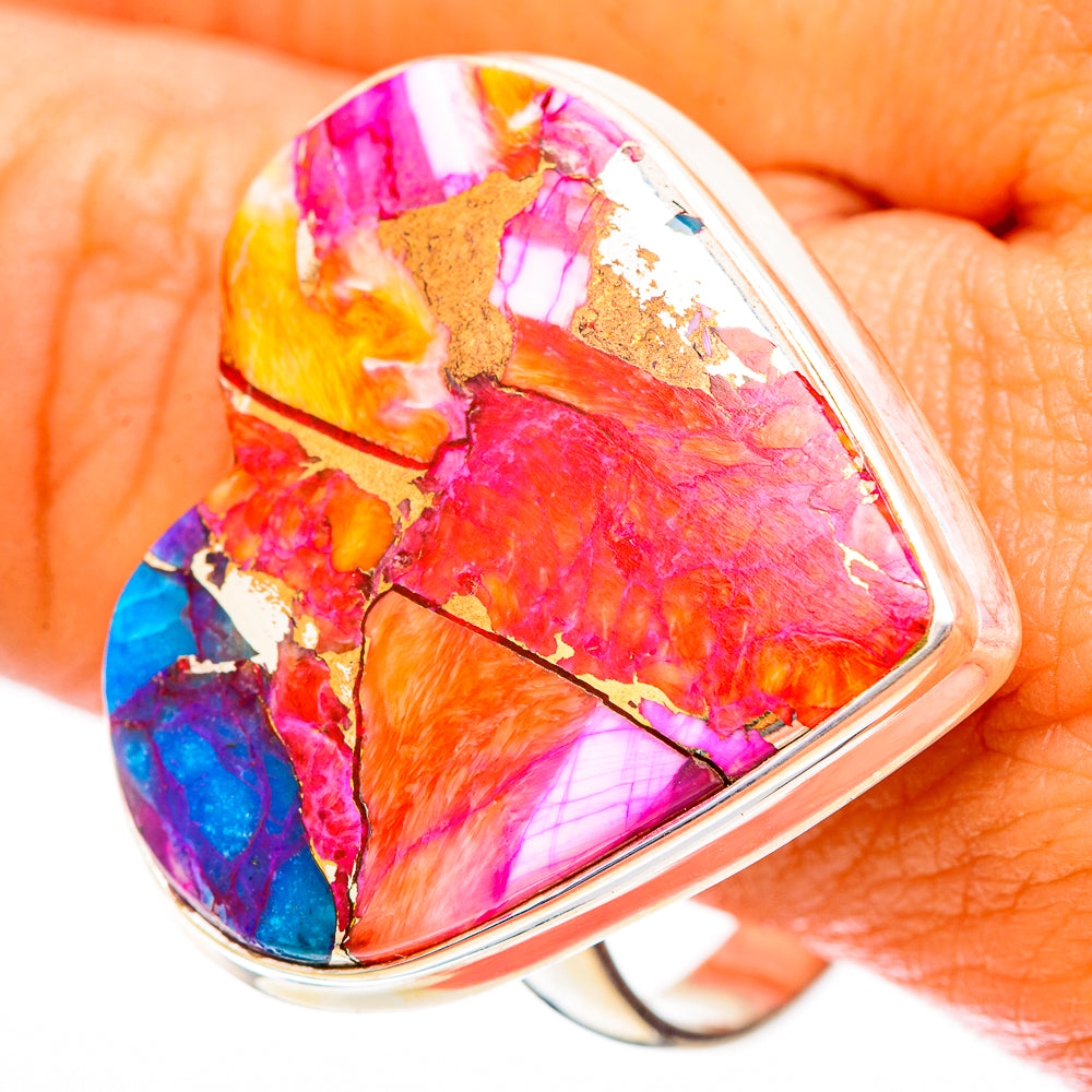 Kingman Pink Dahlia Turquoise Rings handcrafted by Anasilvercos - RING117040
