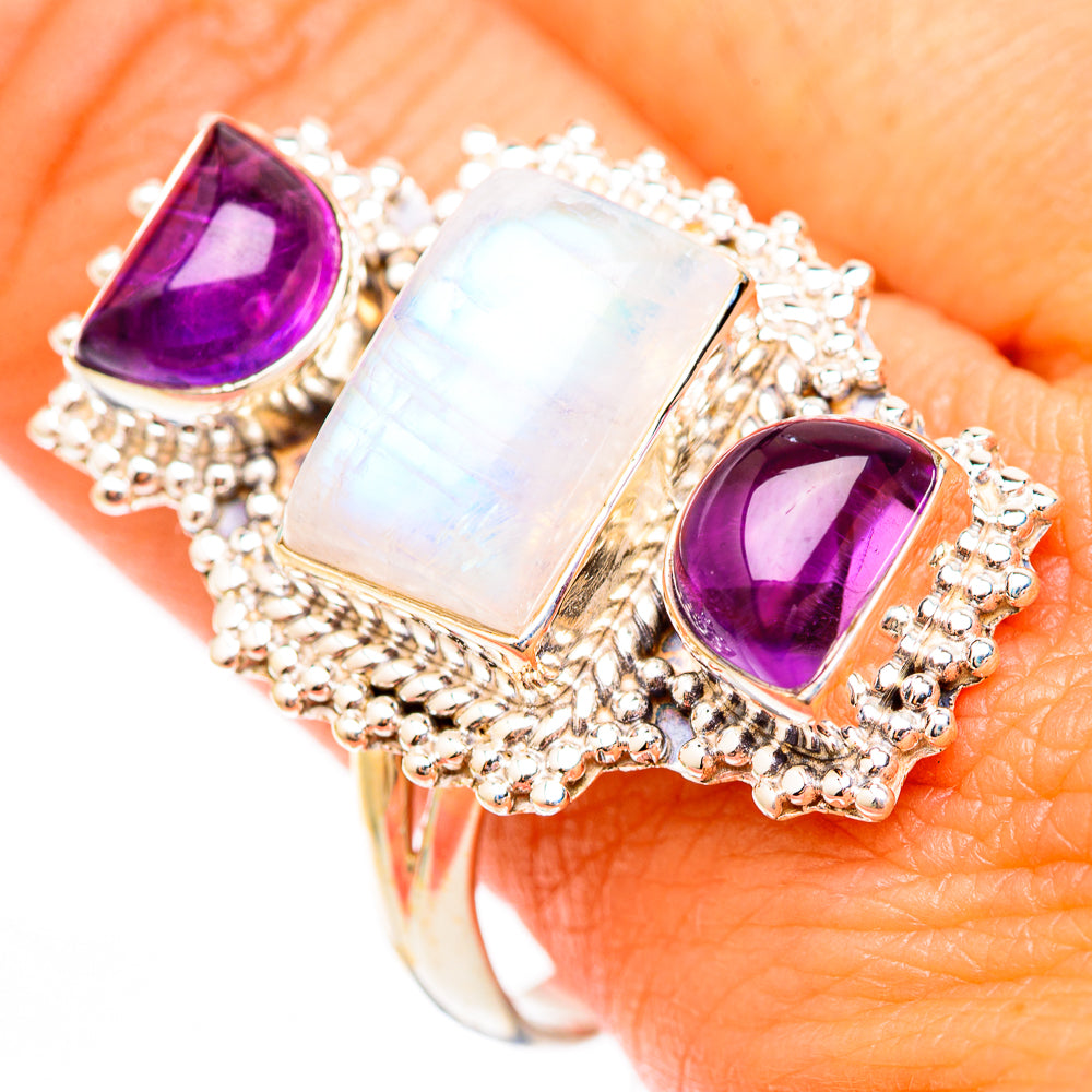 Rainbow Moonstone Rings handcrafted by Anasilvercos - RING117059