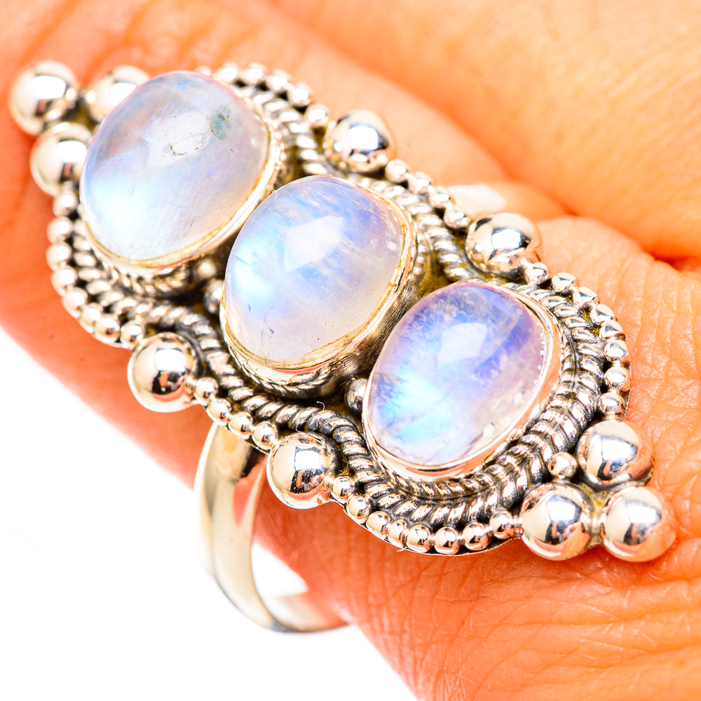 Rainbow Moonstone Rings handcrafted by Anasilvercos - RING117064