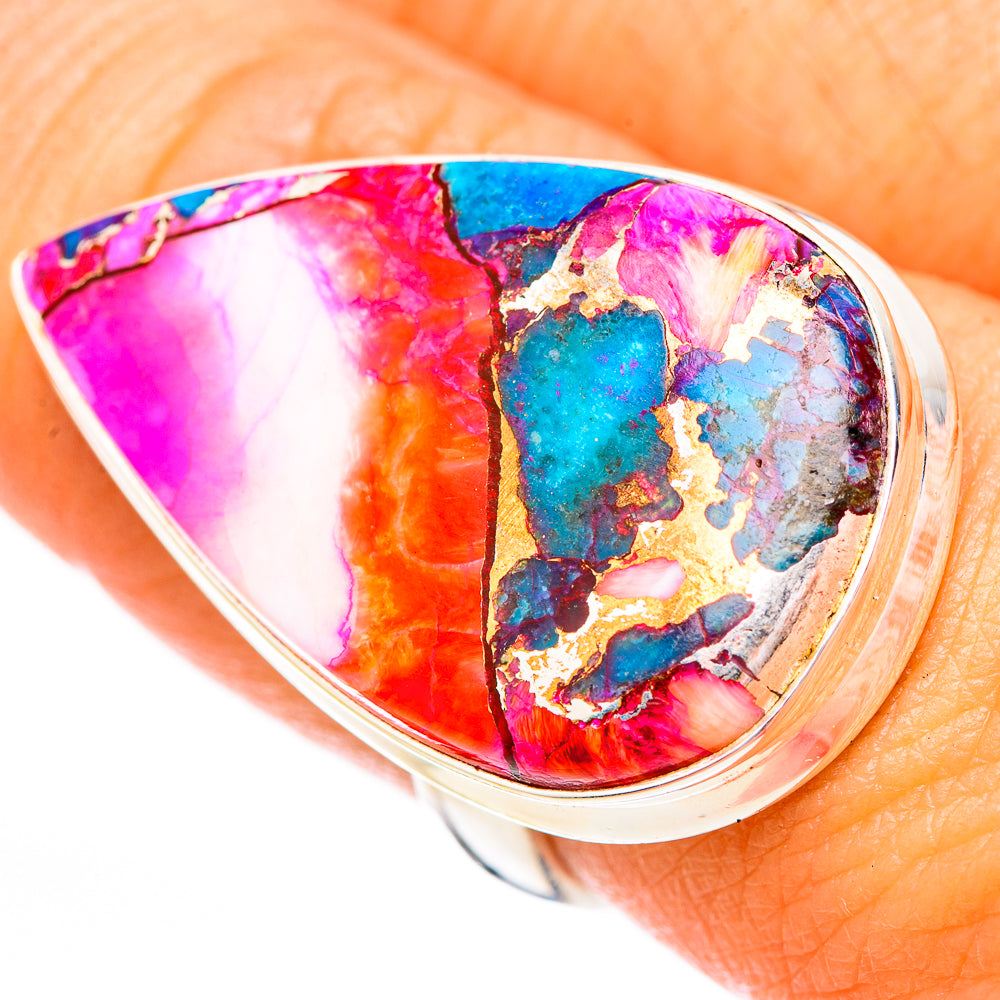 Kingman Pink Dahlia Turquoise Rings handcrafted by Anasilvercos - RING117065