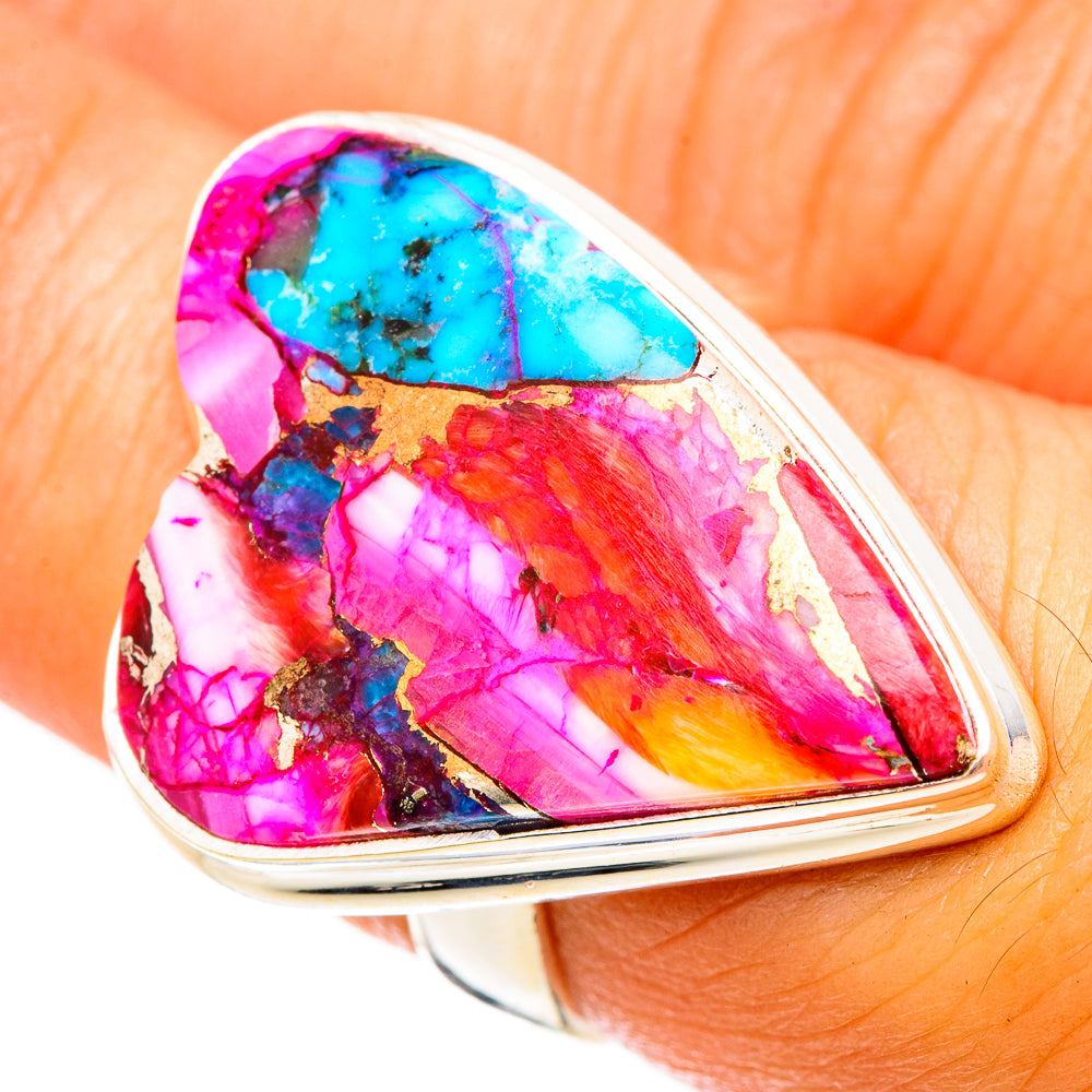 Kingman Pink Dahlia Turquoise Rings handcrafted by Anasilvercos - RING117066