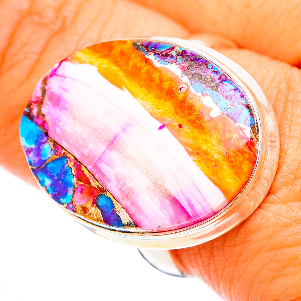 Kingman Pink Dahlia Turquoise Rings handcrafted by Anasilvercos - RING117067