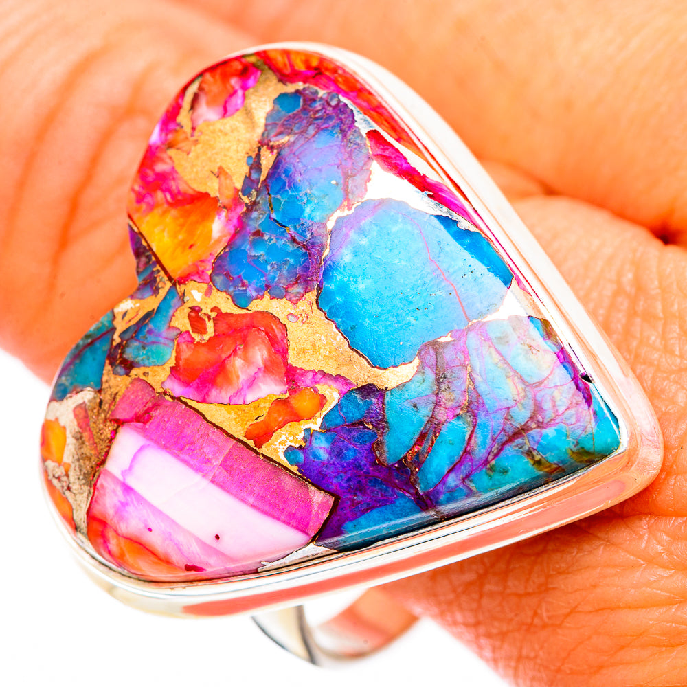 Kingman Pink Dahlia Turquoise Rings handcrafted by Anasilvercos - RING117091