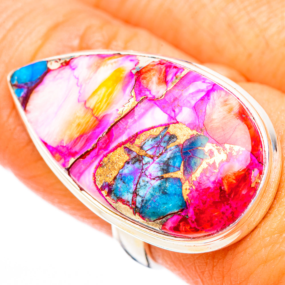 Kingman Pink Dahlia Turquoise Rings handcrafted by Anasilvercos - RING117092