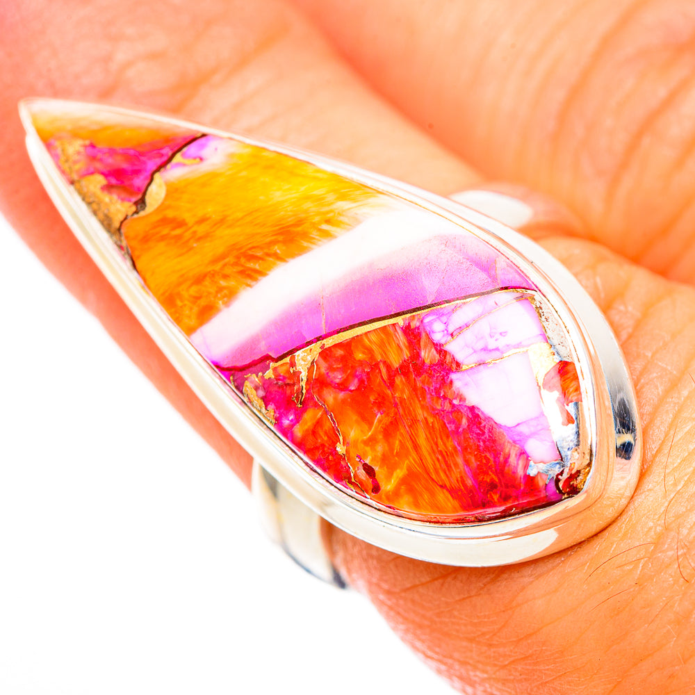 Kingman Pink Dahlia Turquoise Rings handcrafted by Anasilvercos - RING117095