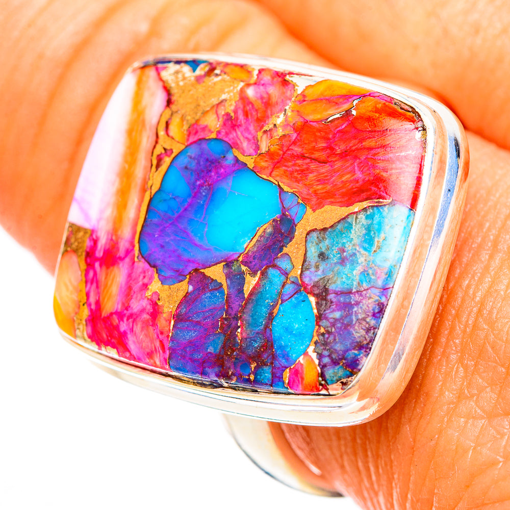 Kingman Pink Dahlia Turquoise Rings handcrafted by Anasilvercos - RING117096