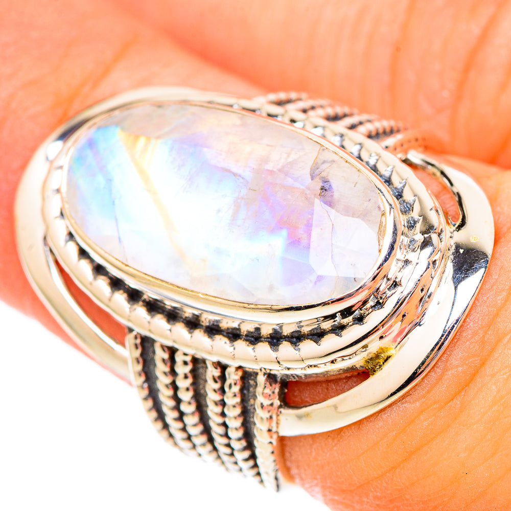Rainbow Moonstone Rings handcrafted by Anasilvercos - RING117125