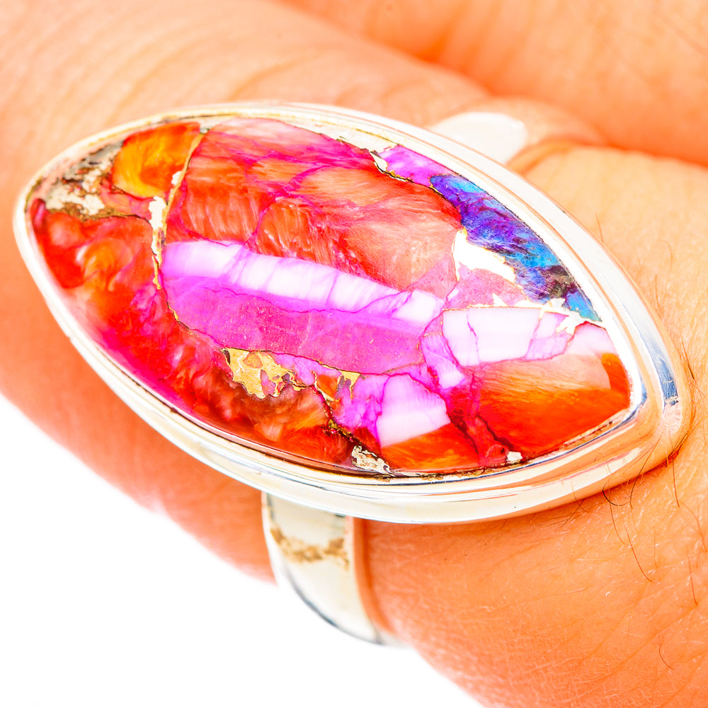 Kingman Pink Dahlia Turquoise Rings handcrafted by Anasilvercos - RING117128
