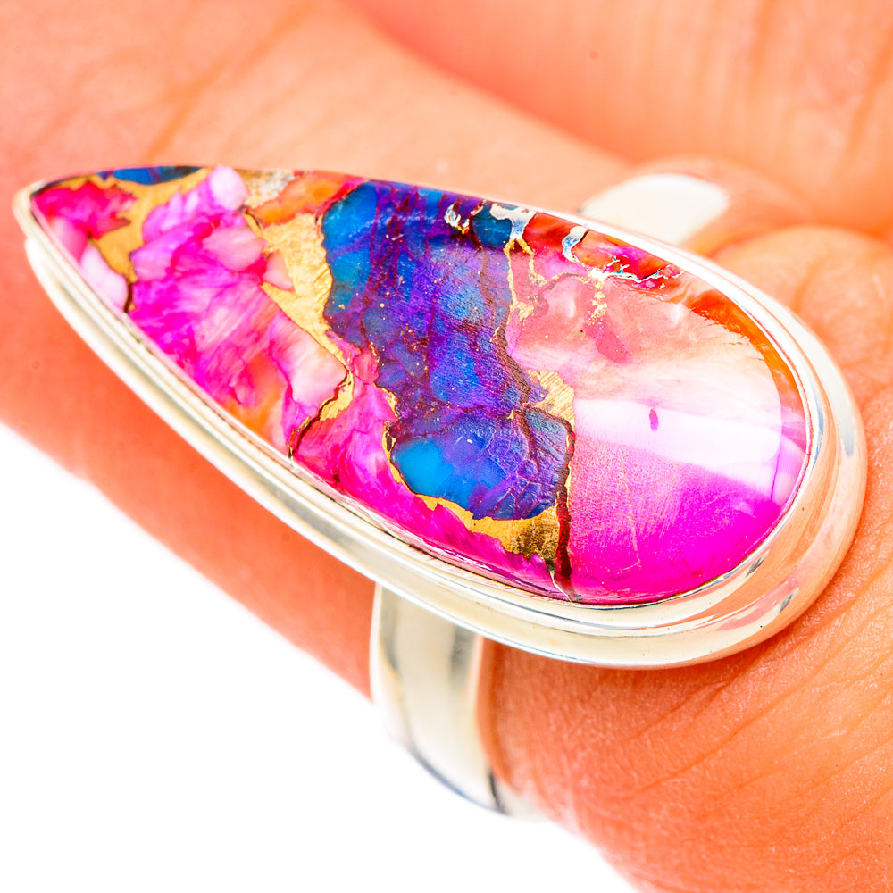 Kingman Pink Dahlia Turquoise Rings handcrafted by Anasilvercos - RING117129