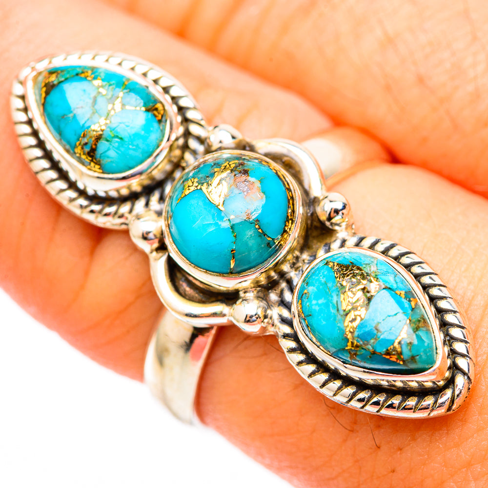 Blue Copper Composite Turquoise Rings handcrafted by Anasilvercos - RING117135