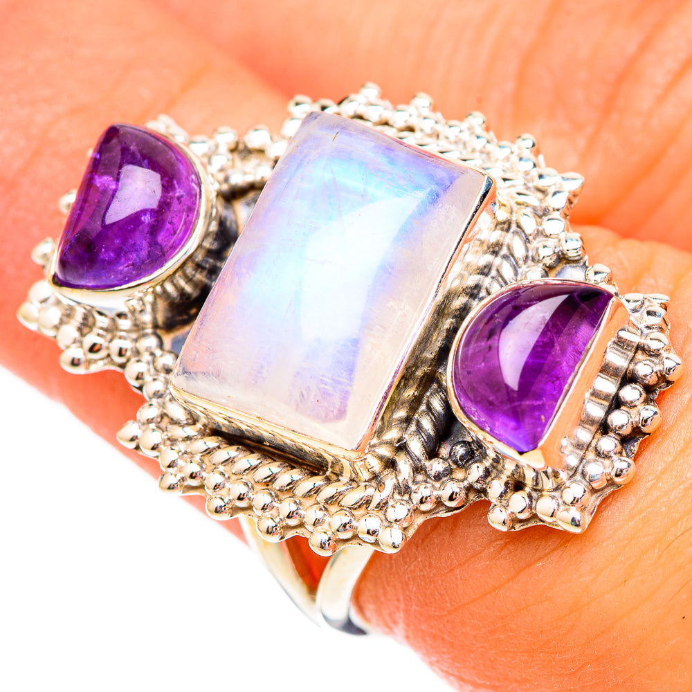 Rainbow Moonstone Rings handcrafted by Anasilvercos - RING117146
