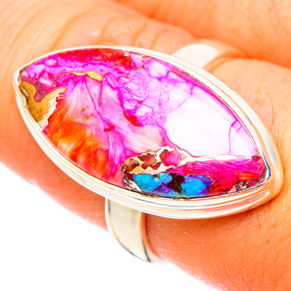 Kingman Pink Dahlia Turquoise Rings handcrafted by Anasilvercos - RING117156