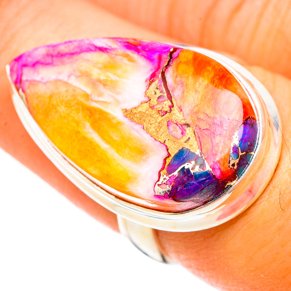 Kingman Pink Dahlia Turquoise Rings handcrafted by Anasilvercos - RING117172