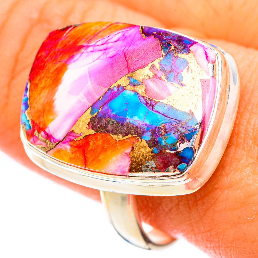 Kingman Pink Dahlia Turquoise Rings handcrafted by Anasilvercos - RING117173