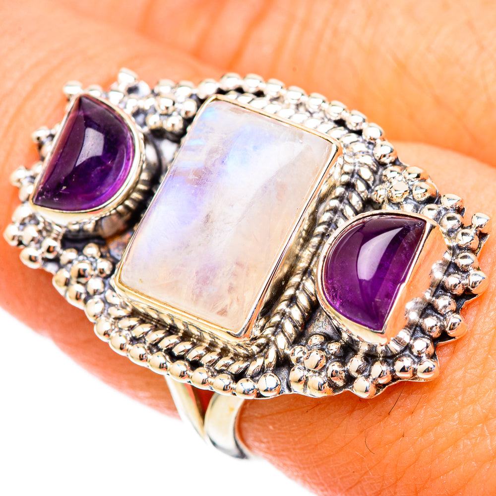 Rainbow Moonstone Rings handcrafted by Anasilvercos - RING117189