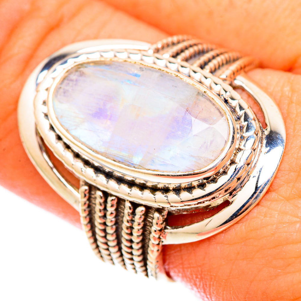 Rainbow Moonstone Rings handcrafted by Anasilvercos - RING117196
