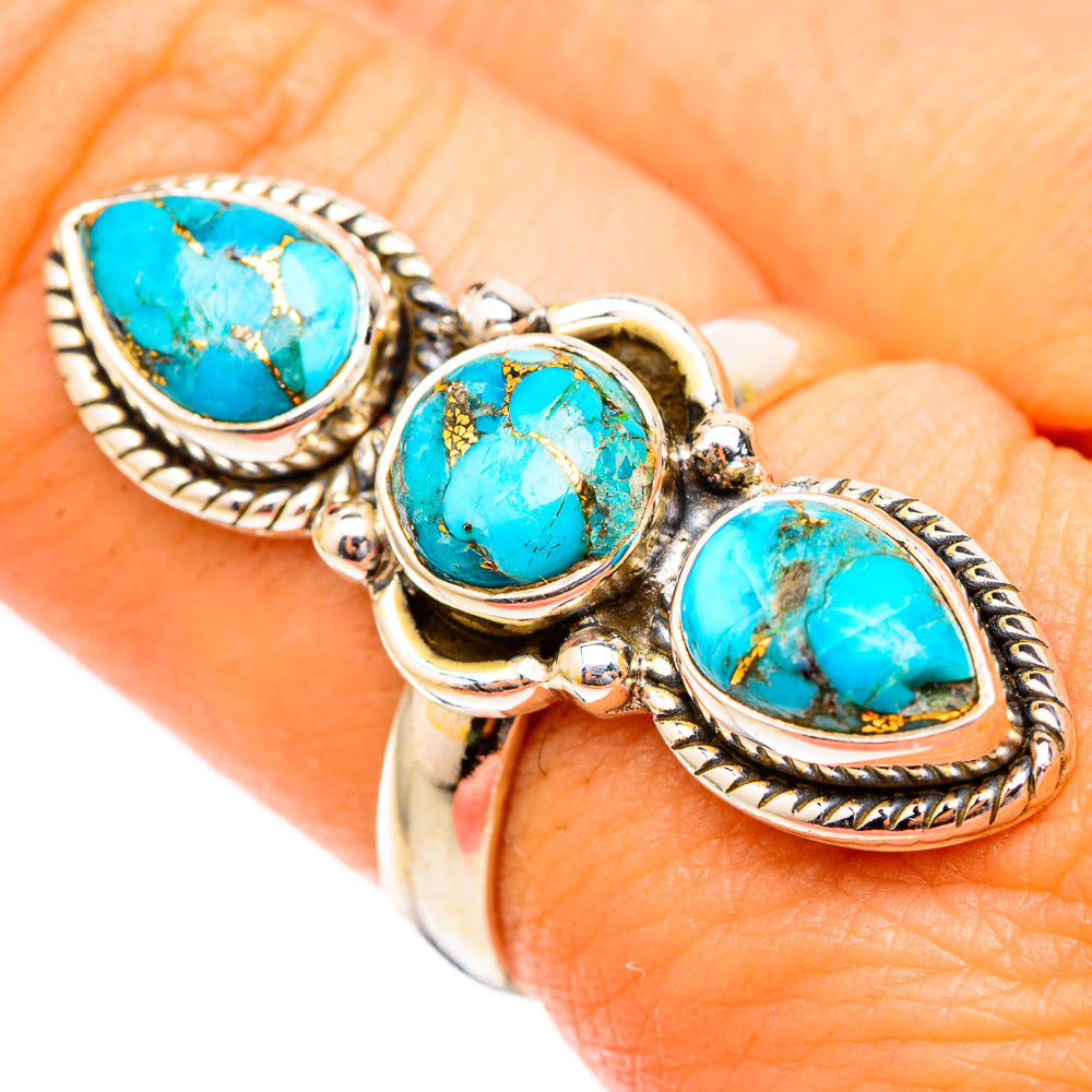 Blue Copper Composite Turquoise Rings handcrafted by Anasilvercos - RING117203