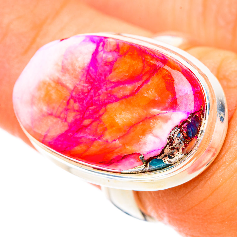 Kingman Pink Dahlia Turquoise Rings handcrafted by Anasilvercos - RING117225