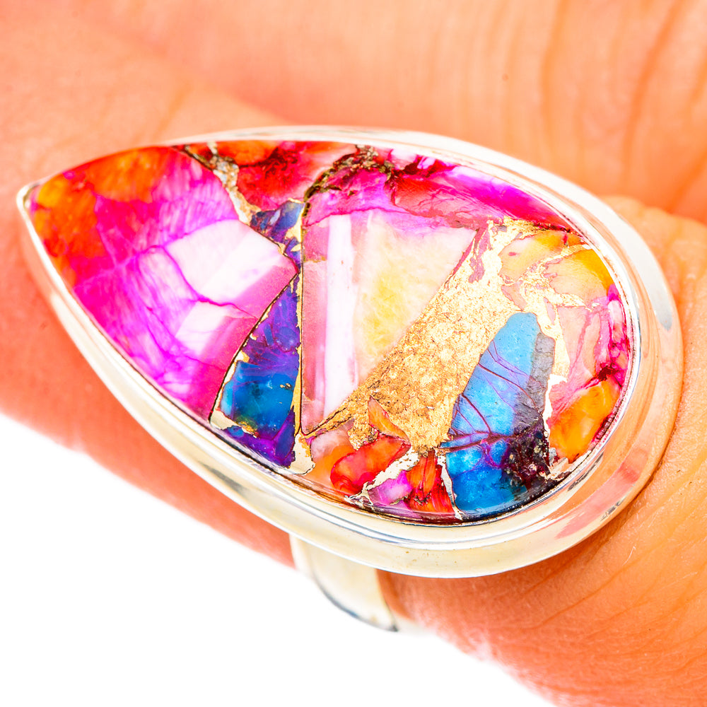 Kingman Pink Dahlia Turquoise Rings handcrafted by Anasilvercos - RING117226