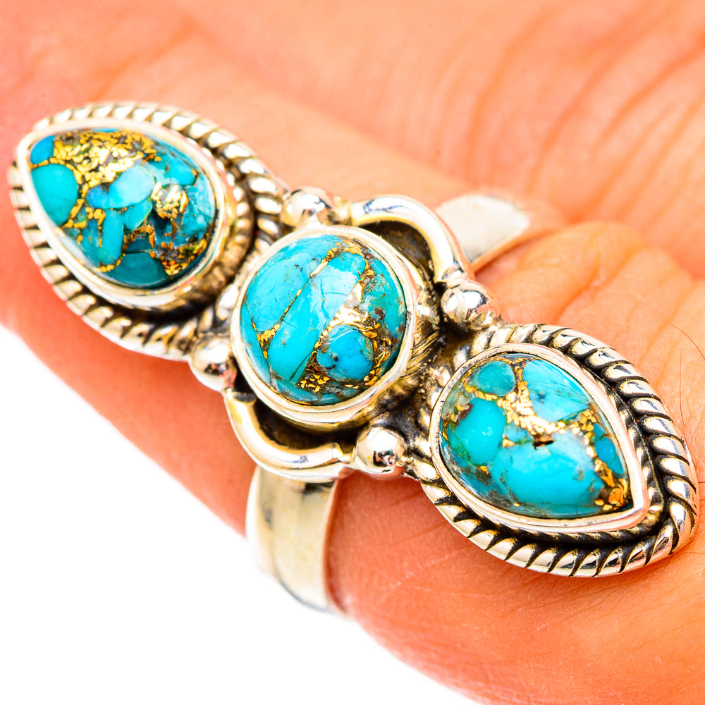 Blue Copper Composite Turquoise Rings handcrafted by Anasilvercos - RING117230