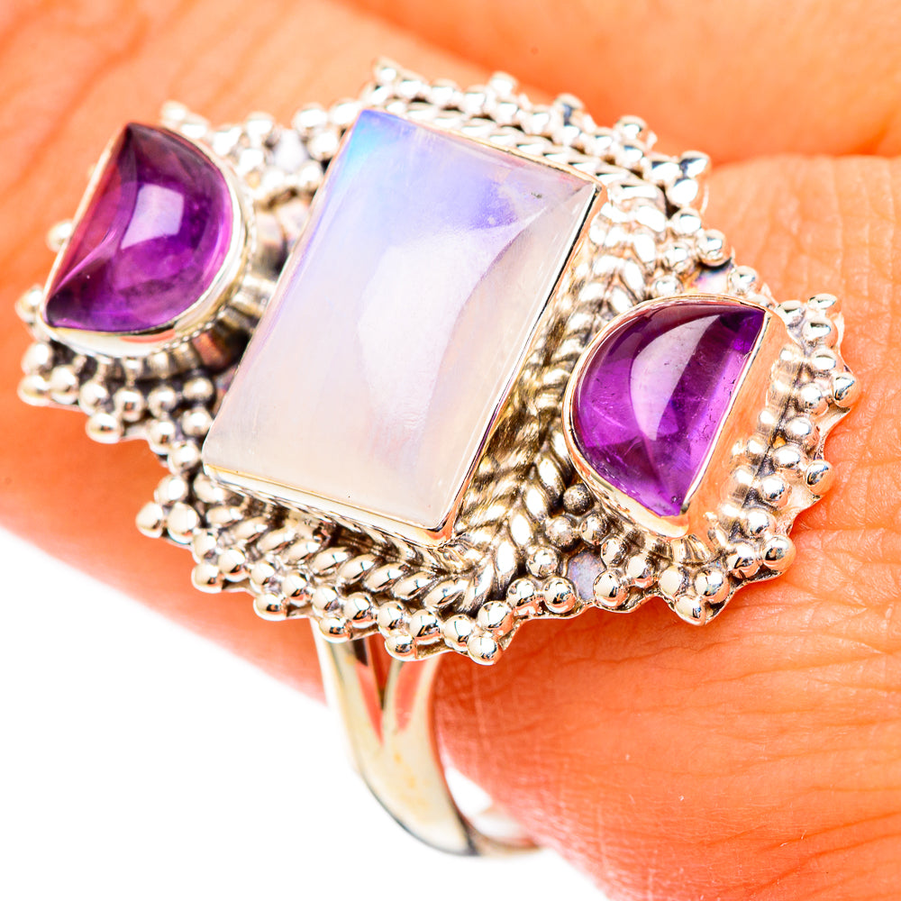 Rainbow Moonstone Rings handcrafted by Anasilvercos - RING117244