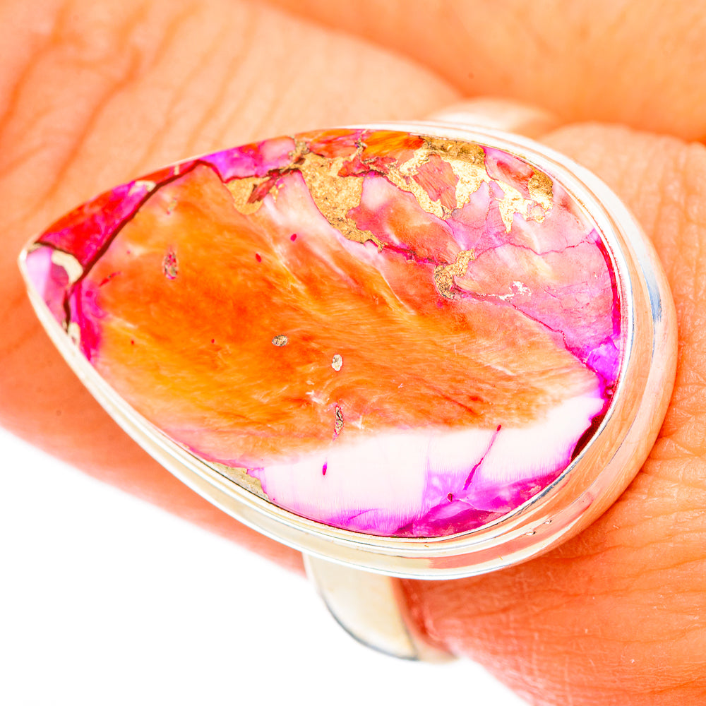 Kingman Pink Dahlia Turquoise Rings handcrafted by Anasilvercos - RING117254