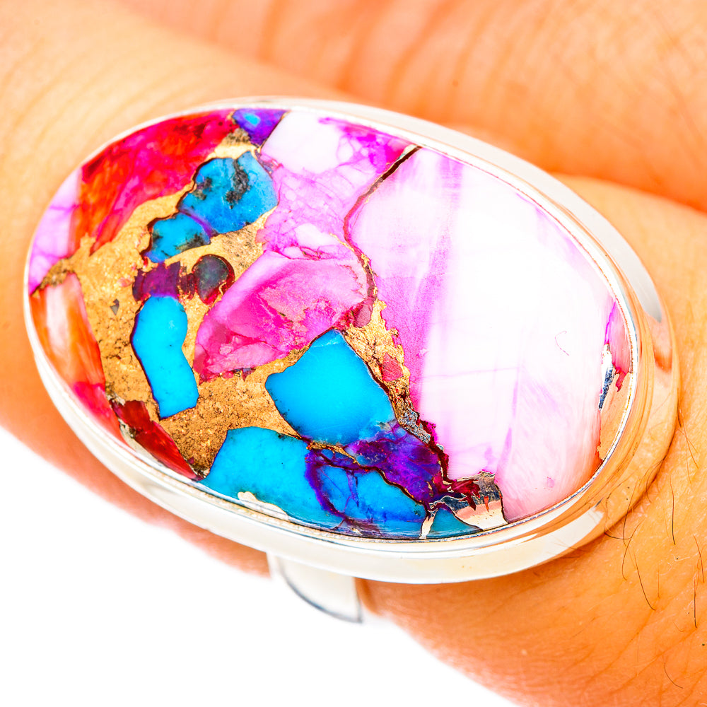 Kingman Pink Dahlia Turquoise Rings handcrafted by Anasilvercos - RING117278