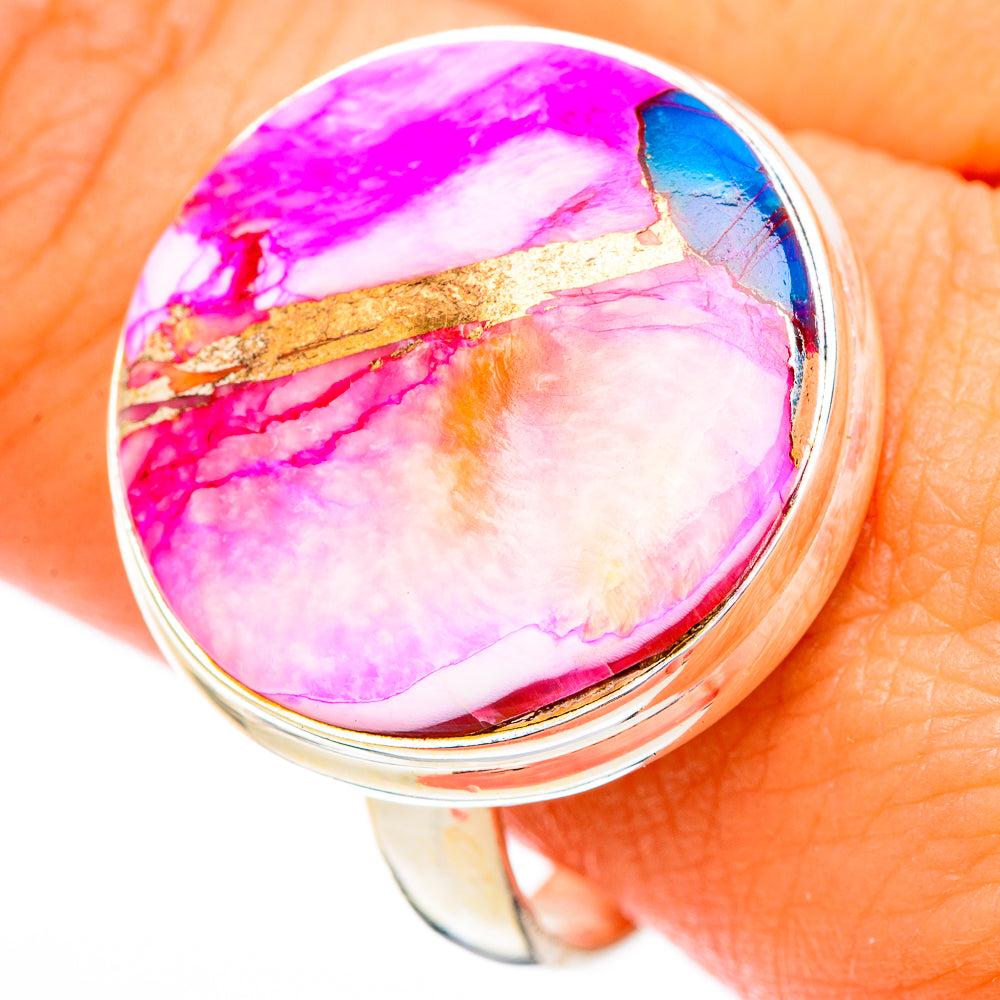 Kingman Pink Dahlia Turquoise Rings handcrafted by Anasilvercos - RING117279