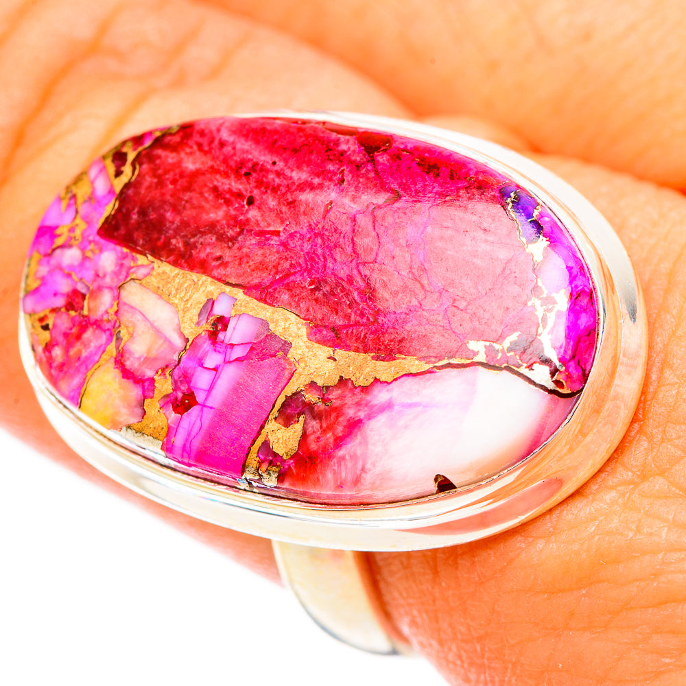 Kingman Pink Dahlia Turquoise Rings handcrafted by Anasilvercos - RING117293