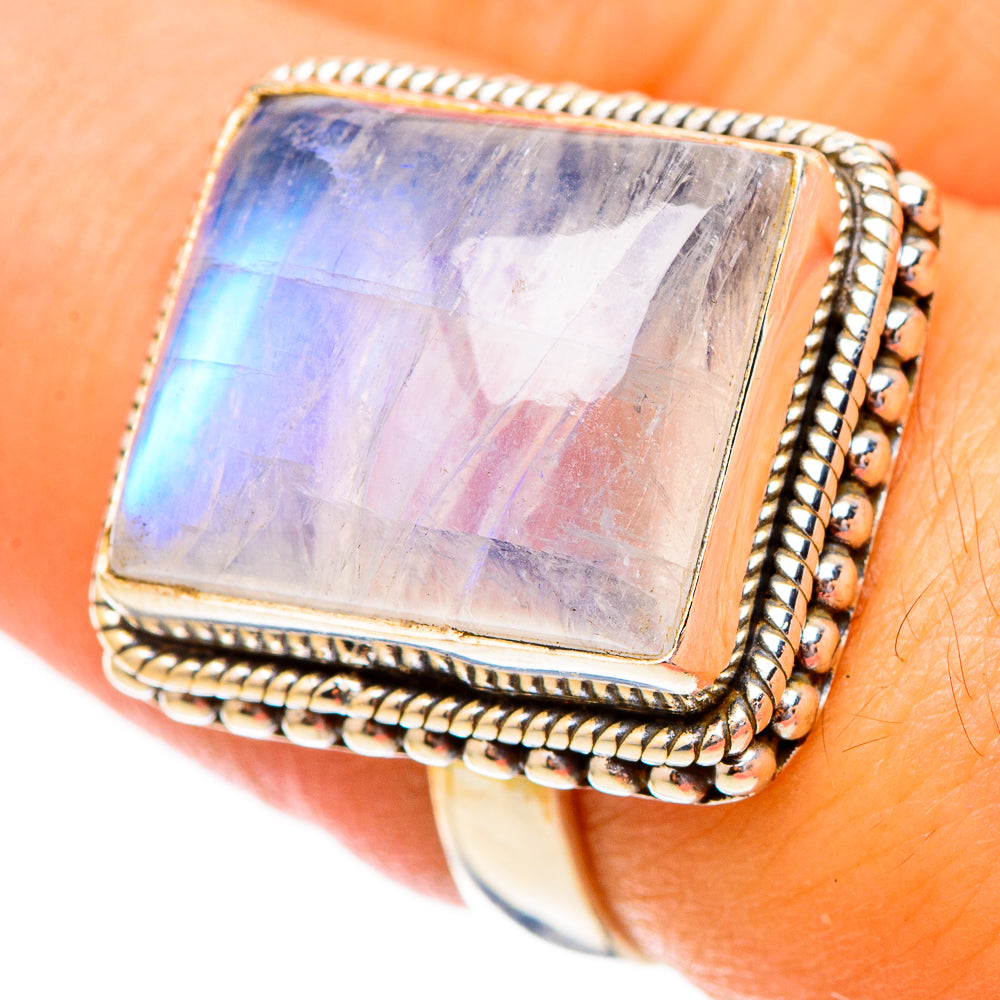 Rainbow Moonstone Rings handcrafted by Anasilvercos - RING117305